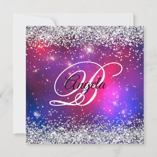 Invitation Faux Sparkly Silver Parties scintillant Celestial (Devant)