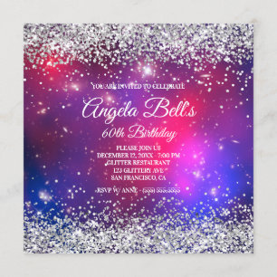 Invitation Faux Sparkly Silver Parties scintillant Celestial 