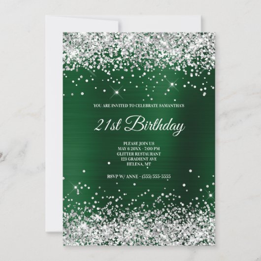 Invitation Faux Sparkly Silver Parties scintillant Dark Green (Devant)