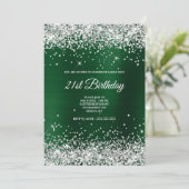 Invitation Faux Sparkly Silver Parties scintillant Dark Green (Debout devant)