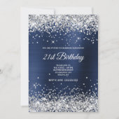 Invitation Faux Sparkly Silver Parties scintillant Dark Navy (Devant)