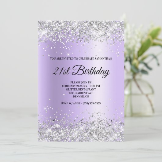 Invitation Faux Sparkly Silver Parties scintillant Lavender S (Debout devant)