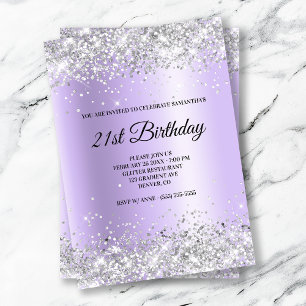Invitation Faux Sparkly Silver Parties scintillant Lavender S