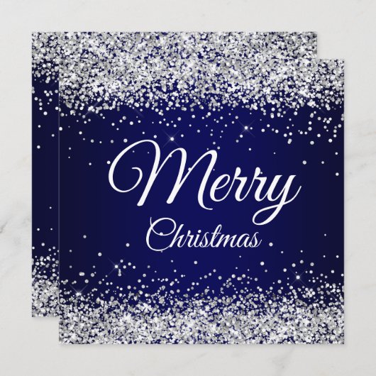 Invitation Faux Sparkly Silver Parties scintillant Noël Marin (Devant / Derrière)