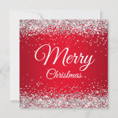 Invitation Faux Sparkly Silver Parties scintillant Noël Rouge (Devant)