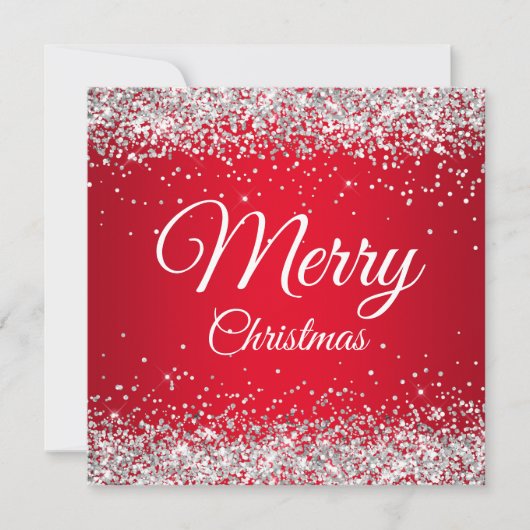 Invitation Faux Sparkly Silver Parties scintillant Noël Rouge (Devant)