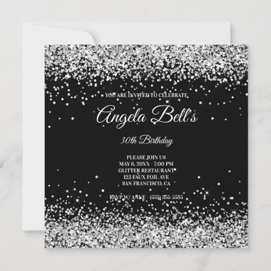 Invitation Faux Sparkly Silver Parties scintillant Noir (Dos)