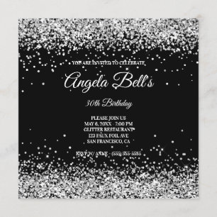 Invitation Faux Sparkly Silver Parties scintillant Noir