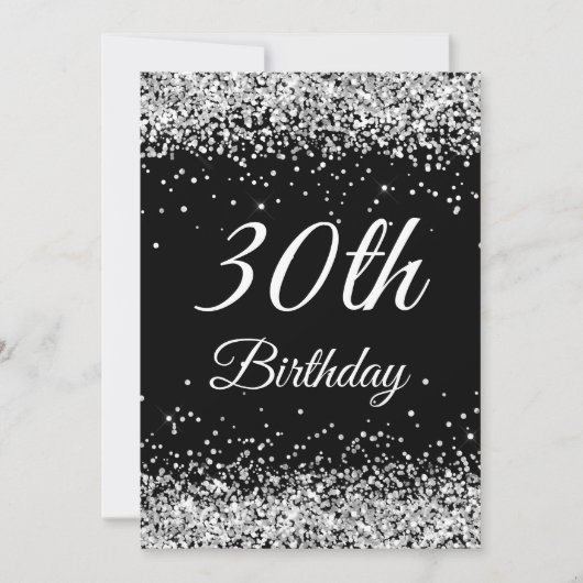 Invitation Faux Sparkly Silver Parties scintillant Noir 30e a (Devant)
