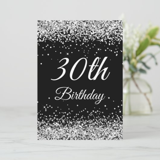 Invitation Faux Sparkly Silver Parties scintillant Noir 30e a (Debout devant)