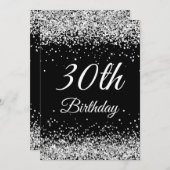 Invitation Faux Sparkly Silver Parties scintillant Noir 30e a (Devant / Derrière)