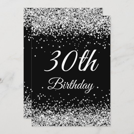 Invitation Faux Sparkly Silver Parties scintillant Noir 30e a (Devant / Derrière)
