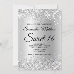 Invitation Faux Sparkly Silver Parties scintillant Satin Foil