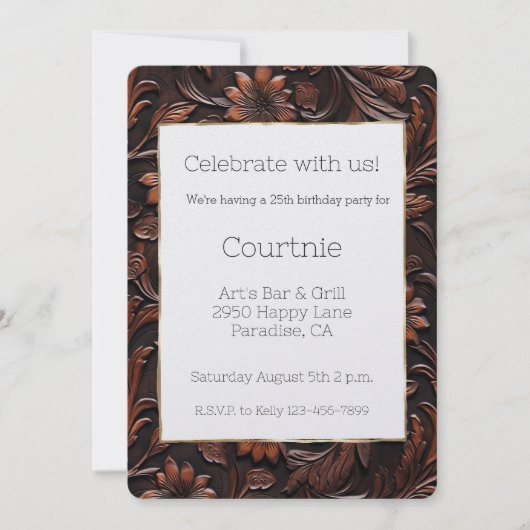 Invitation Faux Sud-Ouest Brown Fleurs de vache en cuir (Devant)