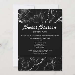 Invitation Faux Texture De Marbre Noir Look Sweet 16 Annivers