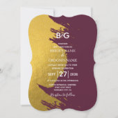 Invitation Faux Traits de Pinceau Dorés & Bordeaux avec Monog (Devant)
