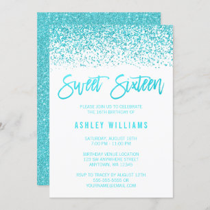 Invitation Faux Turquoise Parties scintillant douce 16 Annive