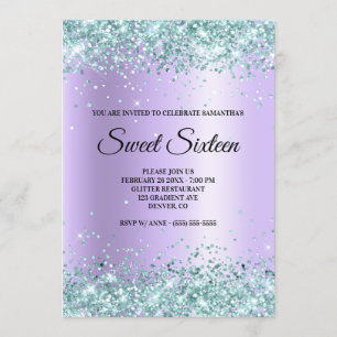 Invitation Faux Turquoise Parties scintillant Lavande Satin F