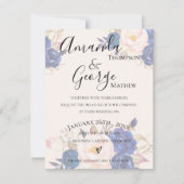 Invitation Faux Vellum Effet Bleu Blush rose Mariage floral (Devant)