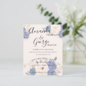 Invitation Faux Vellum Effet Bleu Blush rose Mariage floral (Debout devant)