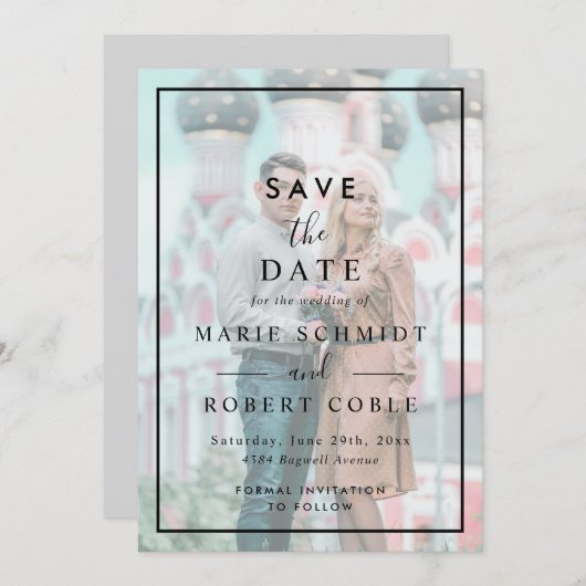 Invitation Faux Vellum Effet Photo Mariage Enregistrer La Dat (Devant / Derrière)