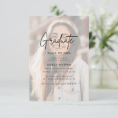 Invitation Faux Vellum Overlay moderne Photo Graduation Party (Debout devant)