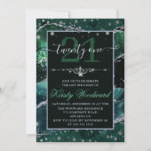Invitation Faux vert foncé et argent Parties scintillant Agat (Devant)