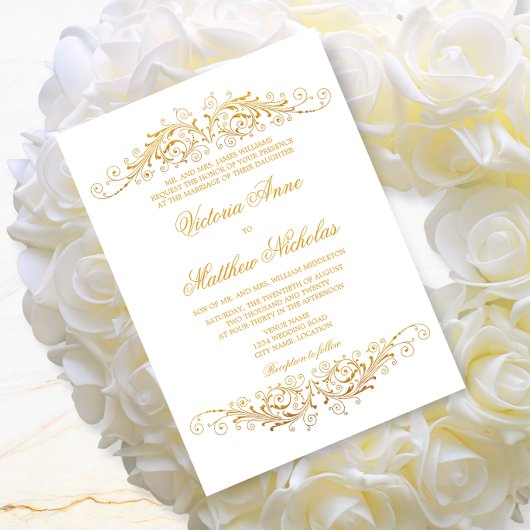 Invitation Faux Vintage d'huile d'or de Damas