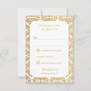Invitation Faux Vintage d'huile d'or fleurit Damask RSVP