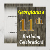 Invitation Faux Wood, Faux Gold 11e anniversaire (Devant / Derrière)