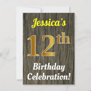 Invitation Faux Wood, Faux Gold 12e anniversaire