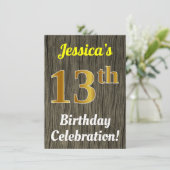 Invitation Faux Wood, Faux Gold 13e anniversaire (Debout devant)