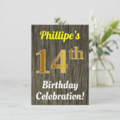 Invitation Faux Wood, Faux Gold 14e anniversaire (Debout devant)