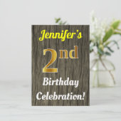 Invitation Faux Wood, Faux Gold 2e anniversaire (Debout devant)