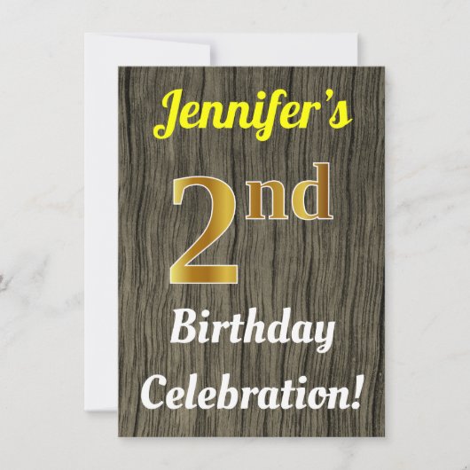 Invitation Faux Wood, Faux Gold 2e anniversaire (Devant)