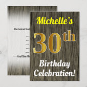 Invitation Faux Wood, Faux Gold 30th Birthday Celebration (Devant / Derrière)