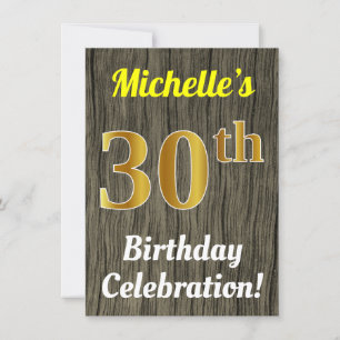 Invitation Faux Wood, Faux Gold 30th Birthday Celebration