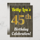 Invitation Faux Wood, Faux Gold 45e anniversaire (Devant / Derrière)