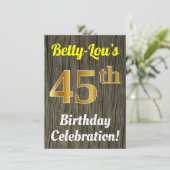 Invitation Faux Wood, Faux Gold 45e anniversaire (Debout devant)