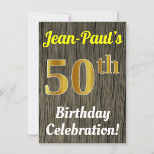 Invitation Faux Wood, Faux Gold 50th Birthday Celebration
