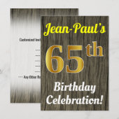 Invitation Faux Wood, Faux Gold 65e anniversaire (Devant / Derrière)