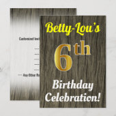 Invitation Faux Wood, Faux Gold 6e anniversaire (Devant / Derrière)