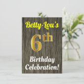 Invitation Faux Wood, Faux Gold 6e anniversaire (Debout devant)