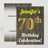 Invitation Faux Wood, Faux Gold 70e anniversaire (Devant / Derrière)