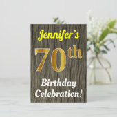 Invitation Faux Wood, Faux Gold 70e anniversaire (Debout devant)