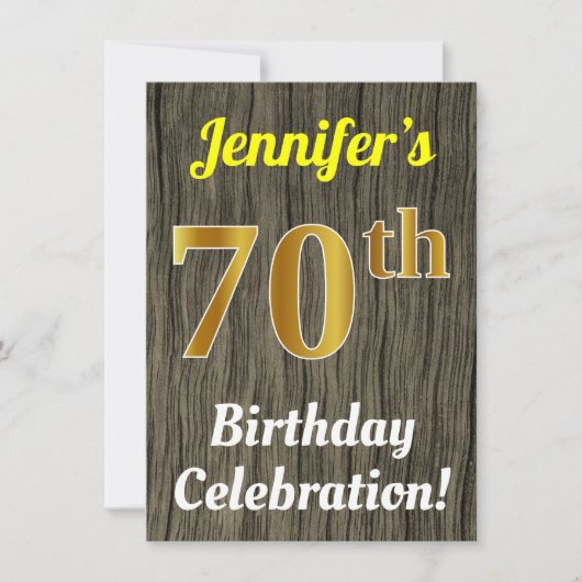 Invitation Faux Wood, Faux Gold 70e anniversaire (Devant)