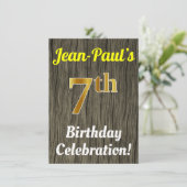 Invitation Faux Wood, Faux Gold 7e anniversaire (Debout devant)
