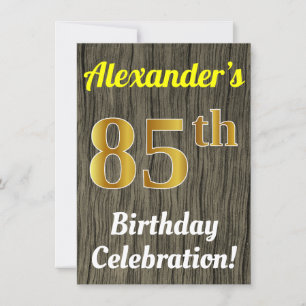 Invitation Faux Wood, Faux Gold 85e anniversaire