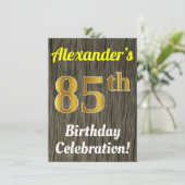 Invitation Faux Wood, Faux Gold 85e anniversaire (Debout devant)