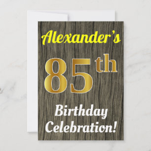 Invitation Faux Wood, Faux Gold 85e anniversaire